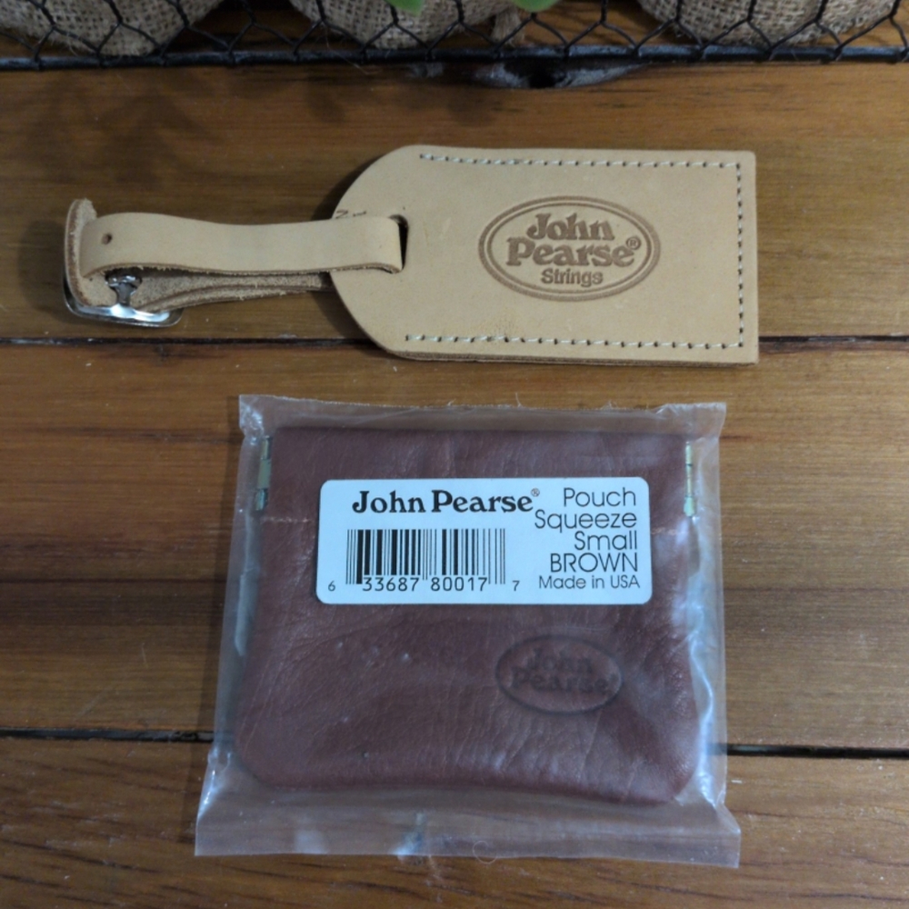John Pearse Small Brown Squeeze Leather Coin Pouch and Luggage Tag